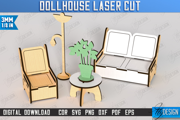 Dollhouse Living Room Furniture Laser Cut| Mini Living Room