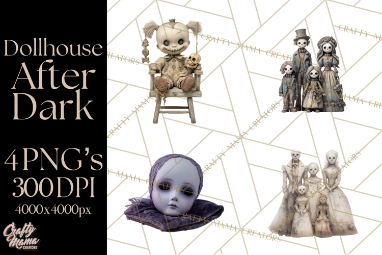 Haunted Dollhouse Clipart, Creepy Dolls, Spooky Tea Party