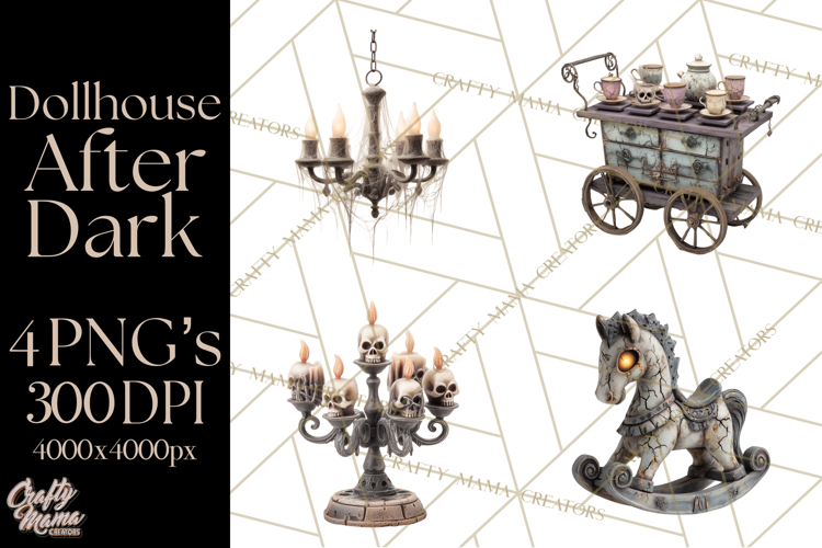 Haunted Dollhouse Clipart, Creepy Dolls, Spooky Tea Party