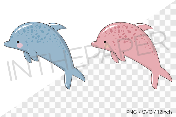 Cute Dolphin SVG PNG Under the Sea Animal Clipart Pink Blue