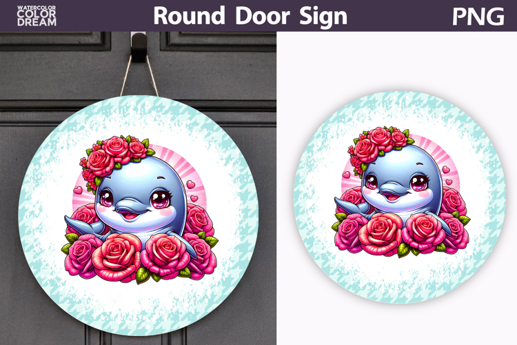 Pink Floral Dolphin Door Sign | Cute Round Decor
