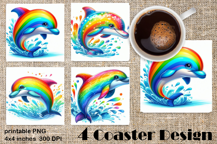 Summer watercolor funny animal - dolphin square coaster