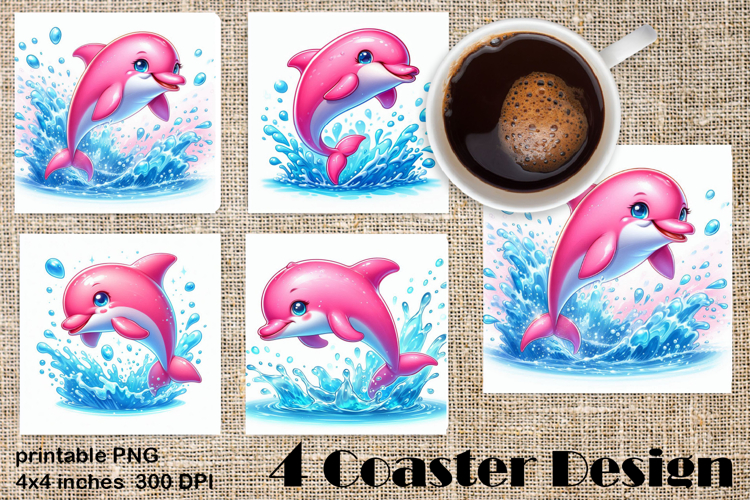 Summer watercolor funny animal - dolphin square coaster