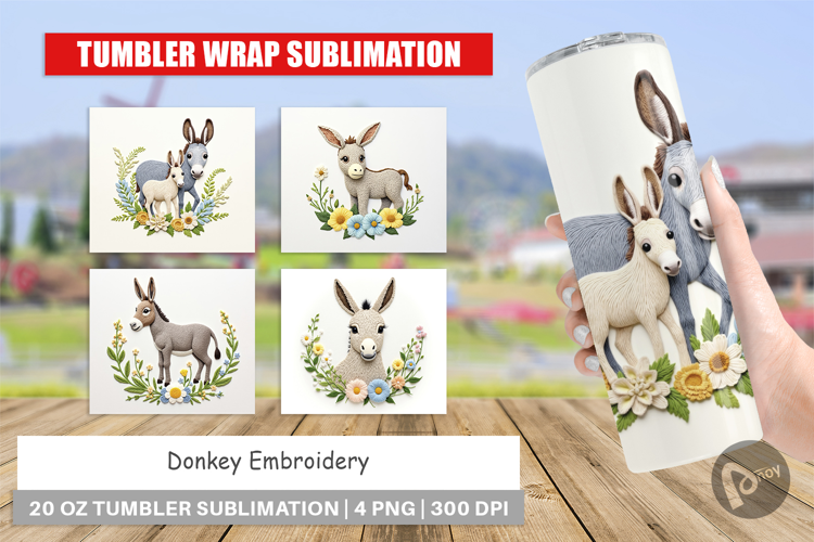 Tumbler Donkey Embroidery