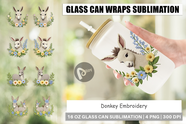 Glass Can Donkey Embroidery