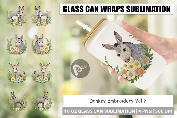 Glass Can Donkey Embroidery