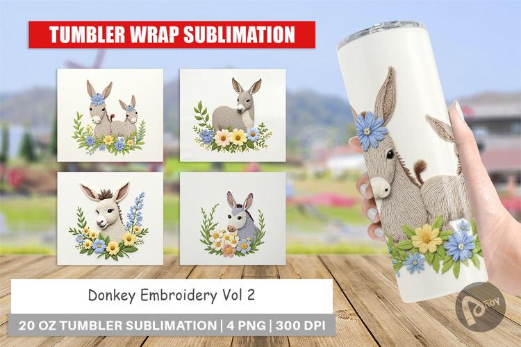Tumbler Donkey Embroidery