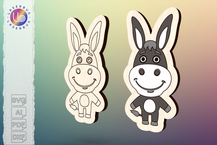 Donkey laser cut file, cute animal vector template toy craft
