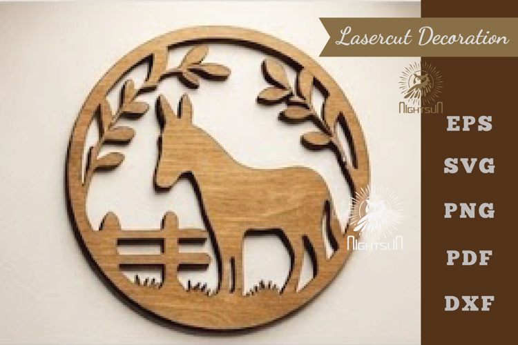 Donkey Round Lasercut Decoration SVG