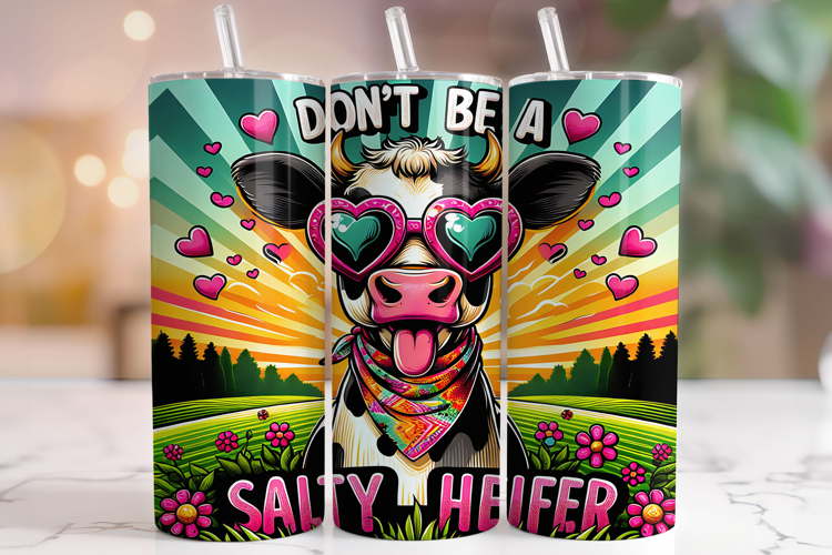 Don't Be A Salty Heifer Tumbler Wrap, Funny Cow Tumbler PNG