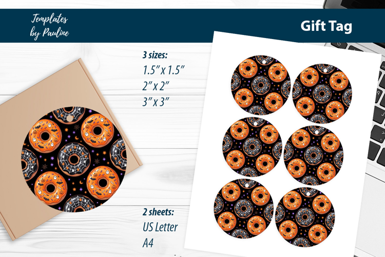 Donut Halloween Gift Tags Printable, Print and Cut