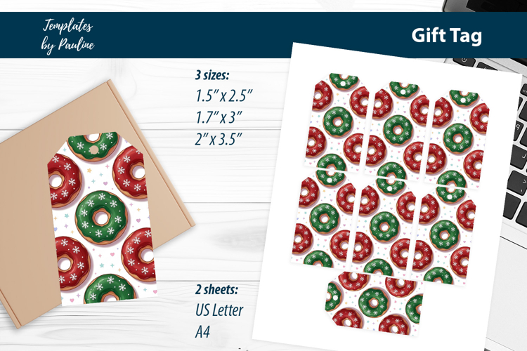Donut Christmas Gift Tags Printable, Holiday Treat Tags