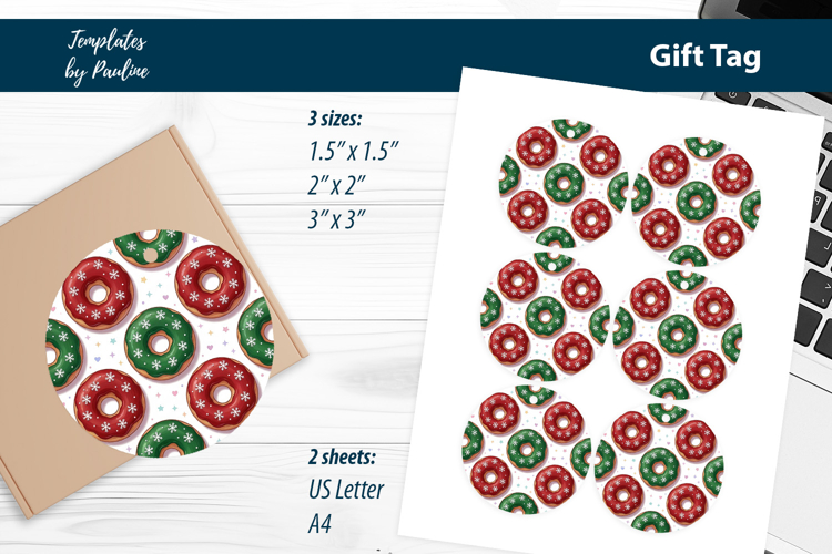 Donut Christmas Gift Tags Printable, Print and Cut