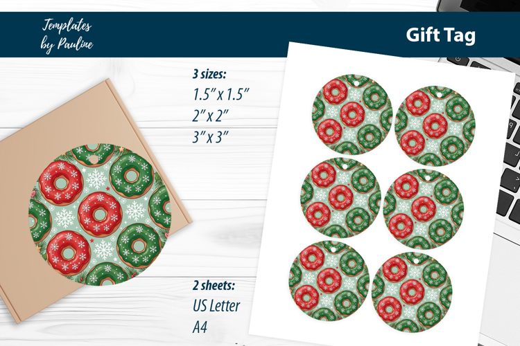 Cute Donut Xmas Gift Tags, Print and Cut