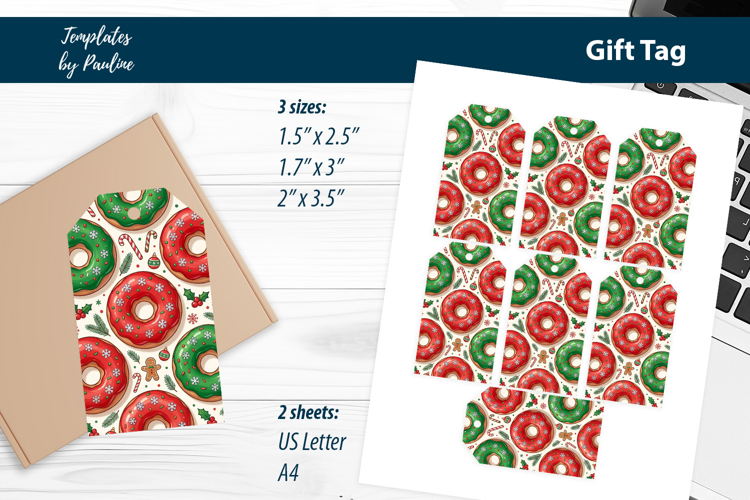 Donut Christmas Gift Tags Printable, Holiday Treat Tags