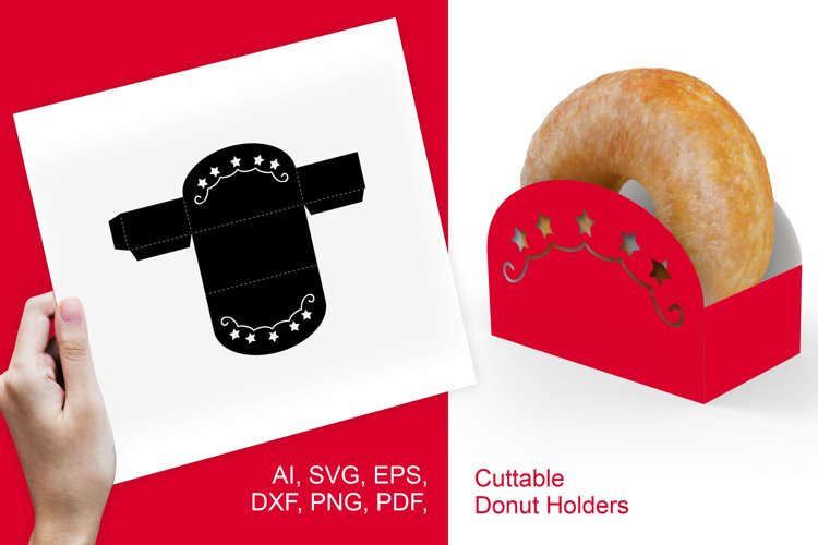 Donut Tray with Tendrils and Stars SVG Paper Cut Template