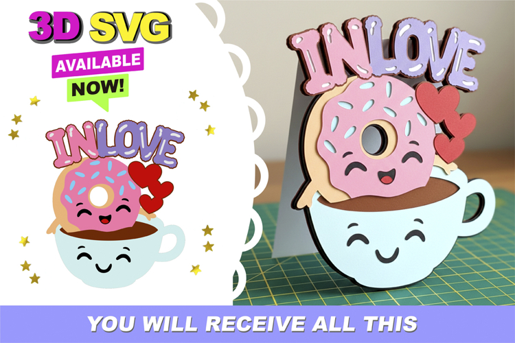 Donut and Coffee in love topper 3D SVG