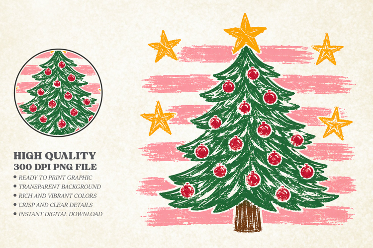 Doodle Christmas Tree Winter Apparel PNG, Vintage Xmas Shirt
