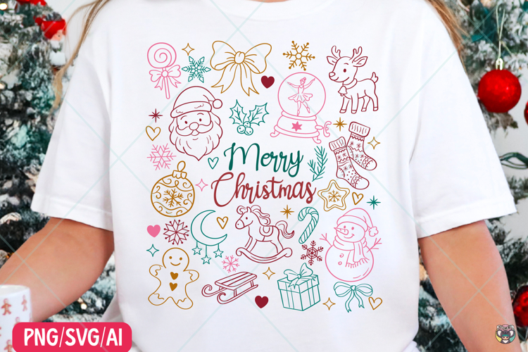 Merry Christmas Doodle Png, Christmas Coquette Png