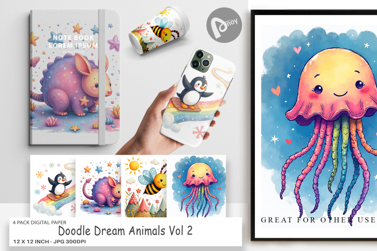Digital Paper Doodle Dream Animals