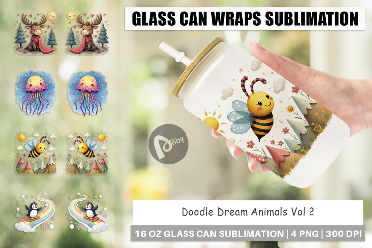 Glass Can Doodle Dream Animals