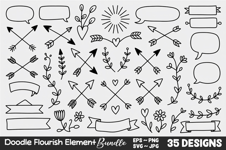 Doodle Flourish Element SVG PNG Bundle