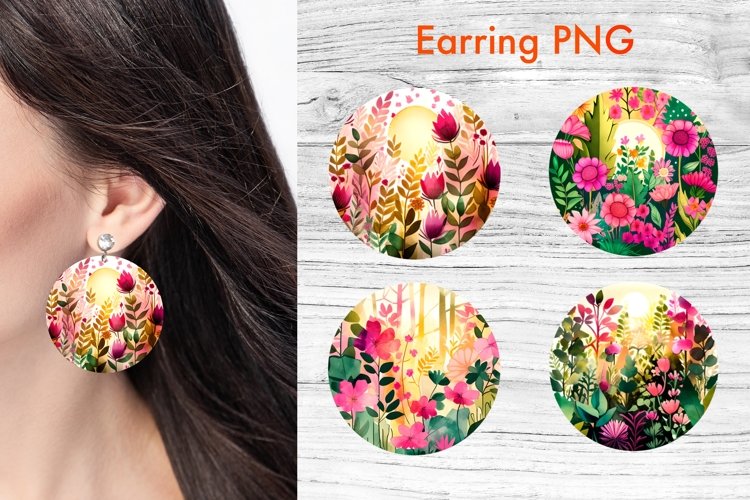 Round flower earring sublimation design, colorful flower sublimation, doodle flower round earring bundle, earring template png.