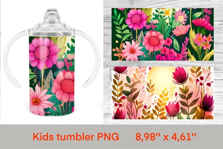 Sippy cup tumbler sublimation | Flower kids tumbler wrap