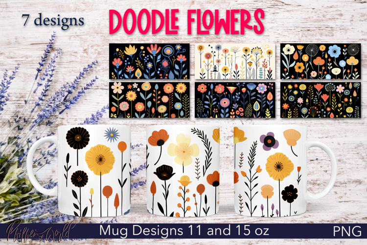 Floral Mug Wraps Bundle | Doodle Wildflowers