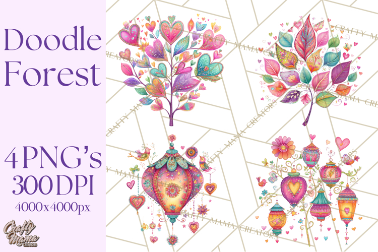 Whimsical Forest Doodle Trees And Animals PNG Clipart