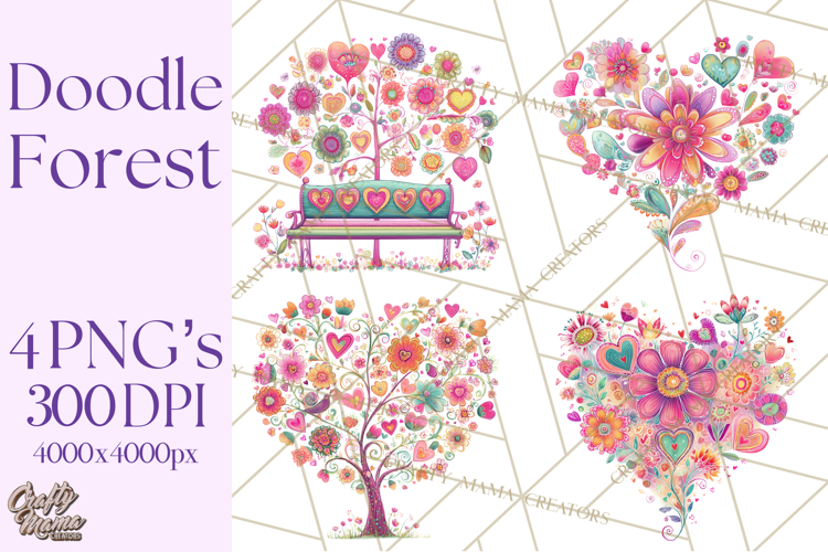 Whimsical Forest Doodle Trees And Animals PNG Clipart