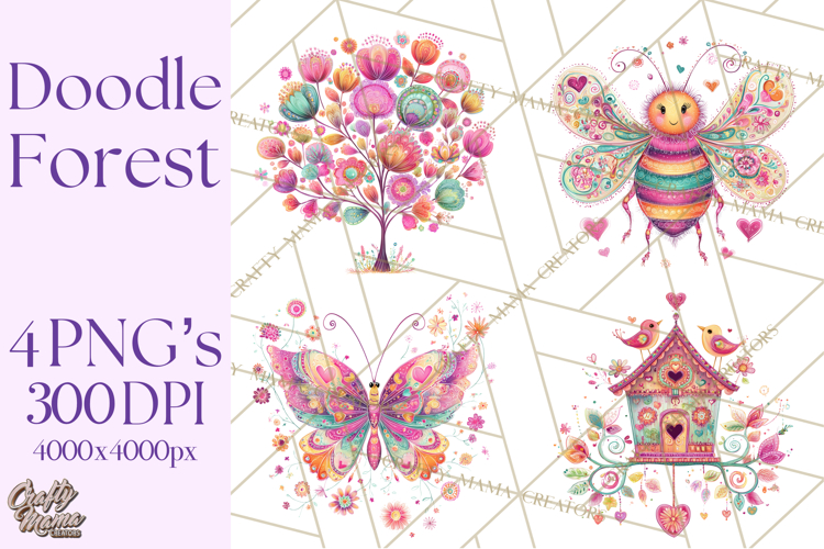 Whimsical Forest Doodle Trees And Animals PNG Clipart