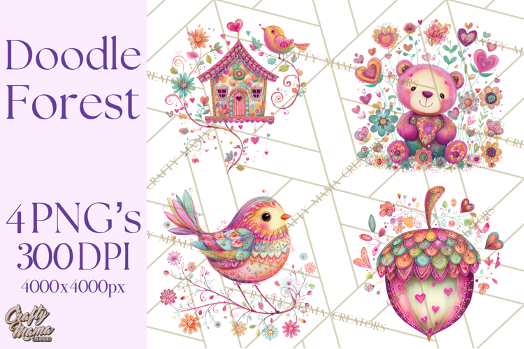 Whimsical Forest Doodle Trees And Animals PNG Clipart