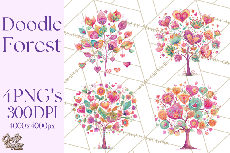 Whimsical Forest Doodle Trees And Animals PNG Clipart