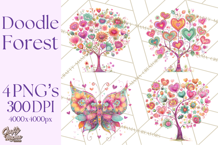 Whimsical Forest Doodle Trees And Animals PNG Clipart