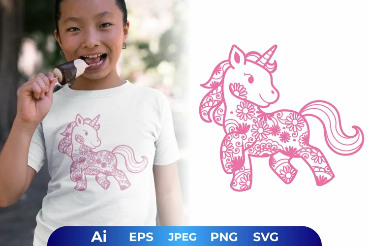 Little Unicorn Painted with Flowers SVG Design