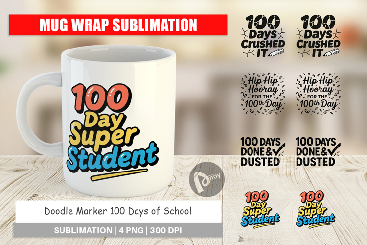 Doodle Marker 100 Days Mug Wrap