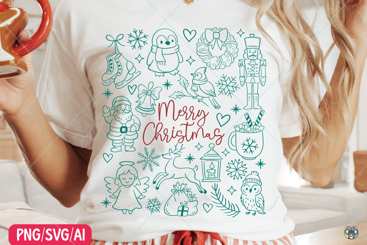 Christmas Doodle Png, Retro Christmas Clipart, Festive Icons