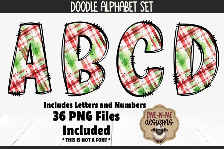 Christmas Plaid 1 Doodle Alphabet and Numbers | PNG Files