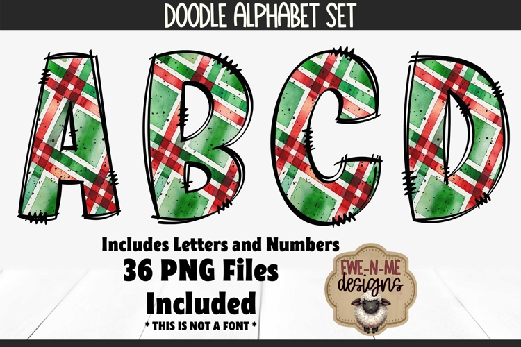 Christmas Plaid 2 Doodle Alphabet and Numbers | PNG Files