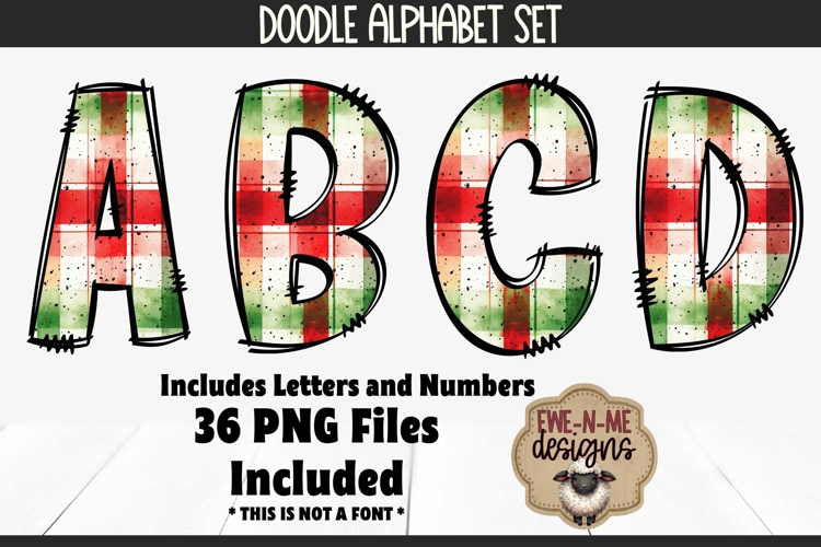 Christmas Plaid 4 Doodle Alphabet and Numbers | PNG Files