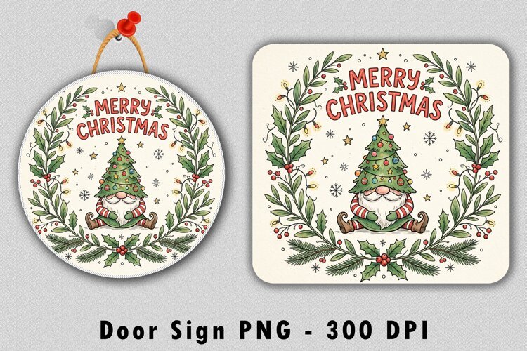 Christmas Gnome Door Sign Sublimation PNG 300 DPI example image 1