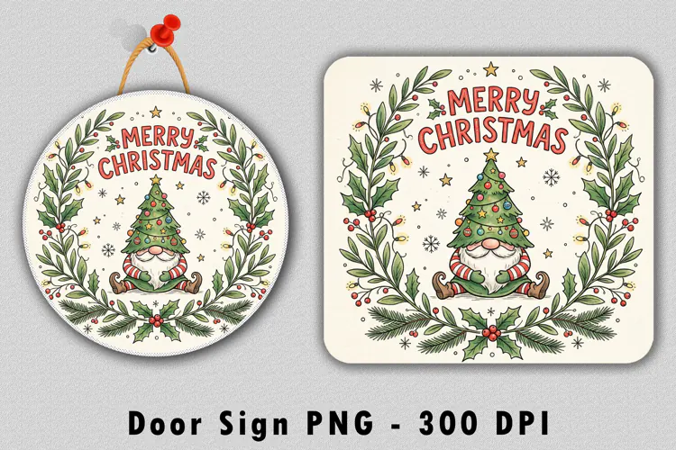 Christmas Gnome Door Sign Sublimation PNG 300 DPI