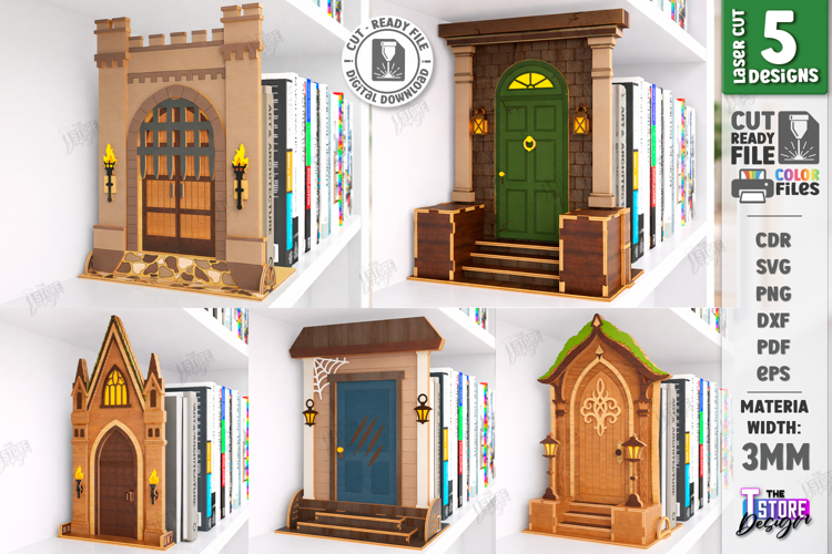 Decorative Door Bookends Laser Cut Bundle | Home Library SVG