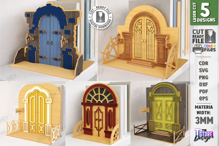 Decorative Door Bookends Laser Cut Bundle | Home Library SVG