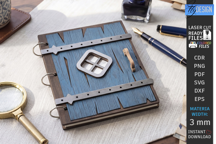 3D Miniature Door Notebook Cover Laser Cut | Vintage Design