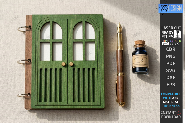 3D Miniature Door Notebook Cover Laser Cut | Vintage Design
