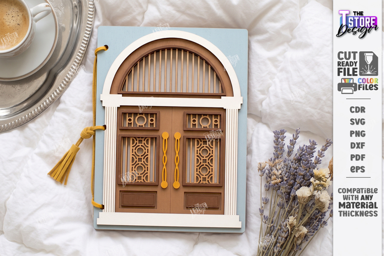 Wooden Door Notebook Cover Laser Cut | Vintage Door Laser