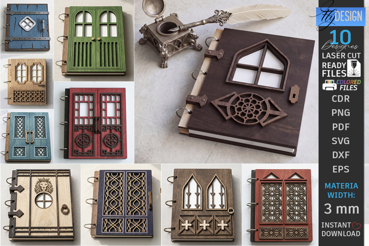 3D Miniature Door Notebook Cover Laser Cut Bundle | Vintage