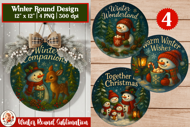 Winter Round Sublimation Design with Snowman